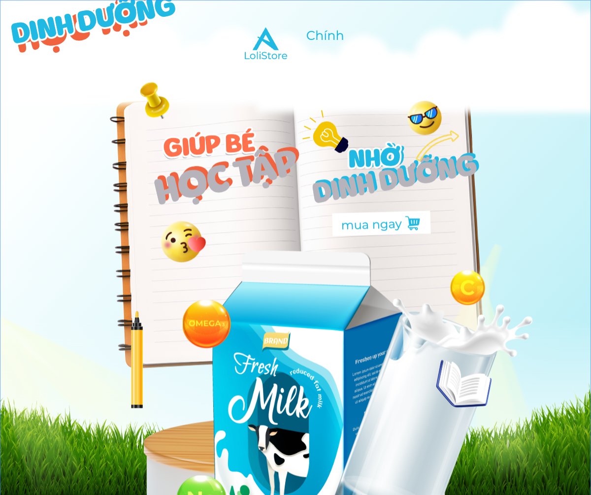 Mẫu Bài post MXH ngang Em bé, baby, trẻ em, kids, sữa, milk, đồ ăn, food, thực phẩm, ẩm thực, nước uống, drink — LayerPic