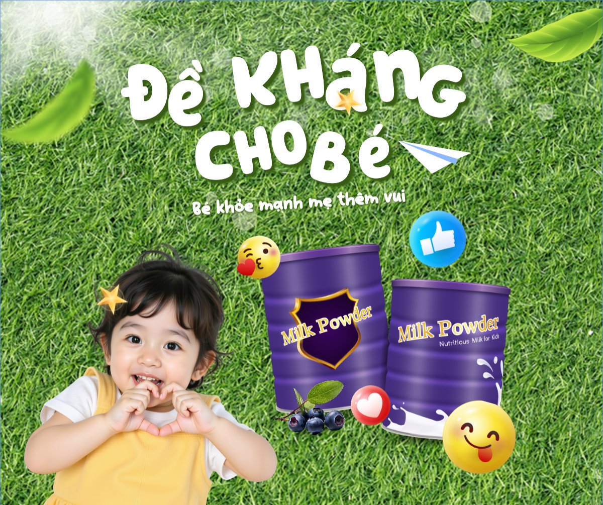 Mẫu Bài post MXH ngang Em bé, baby, trẻ em, kids, sữa, milk, đồ ăn, food, thực phẩm, ẩm thực, nước uống, drink — LayerPic