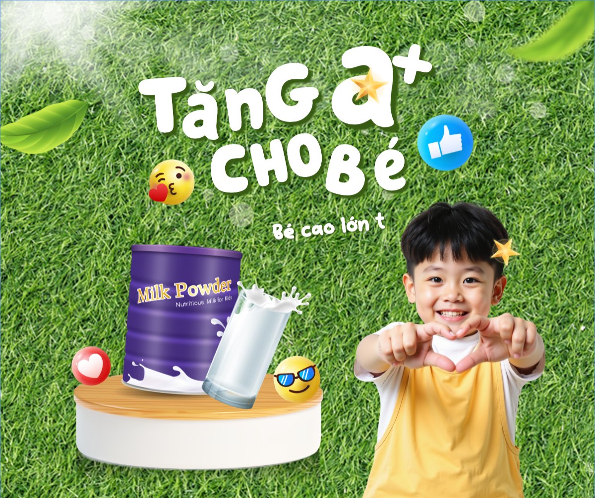 Mẫu Bài post MXH ngang Em bé, baby, trẻ em, kids, sữa, milk, đồ ăn, food, thực phẩm, ẩm thực, nước uống, drink — LayerPic