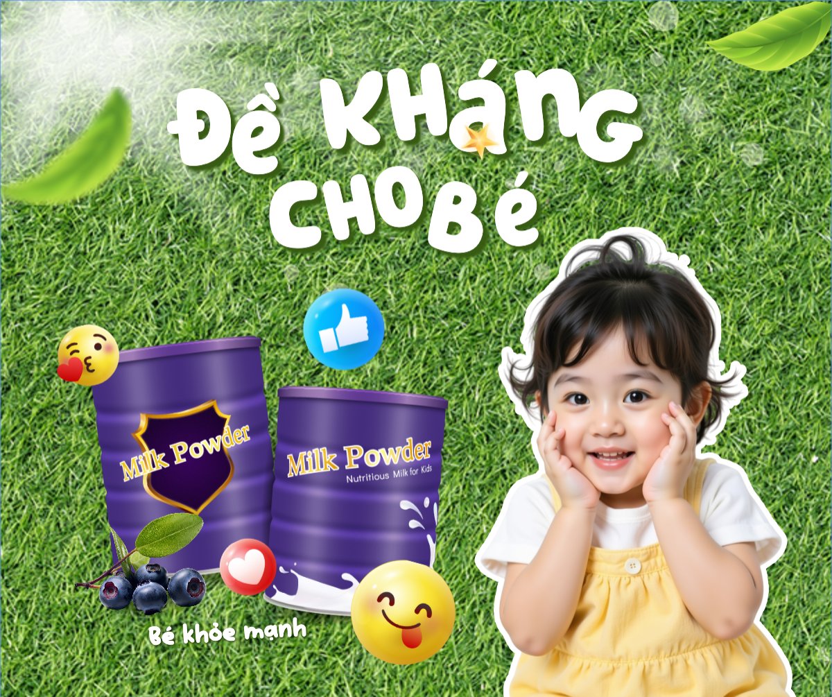 Mẫu Bài post MXH ngang Em bé, baby, trẻ em, kids, sữa, milk, đồ ăn, food, thực phẩm, ẩm thực, nước uống, drink — LayerPic