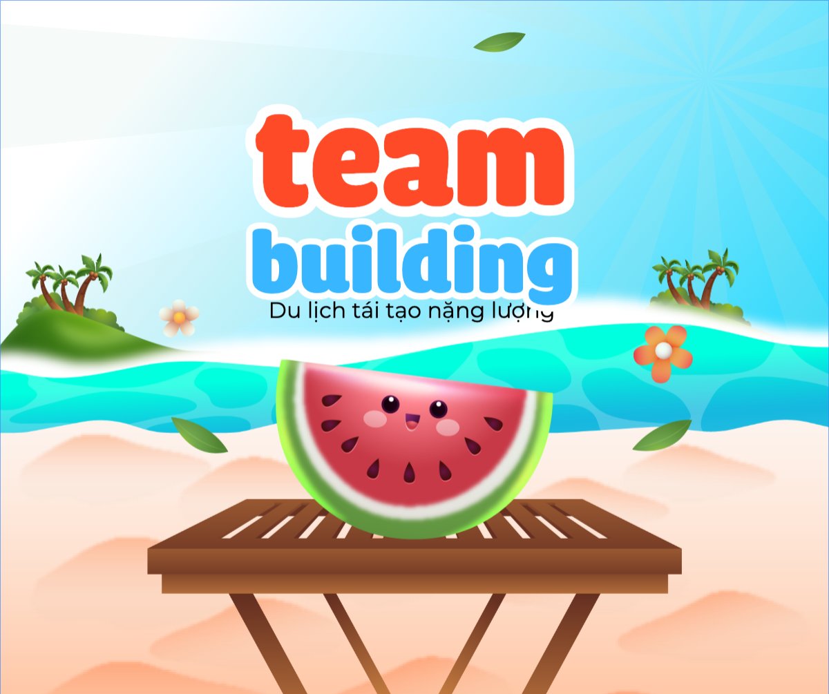 Mẫu Bài post MXH ngang Team building, mùa hè, summer, Du lịch, travel, tourism, trải nghiệm, khám phá — LayerPic