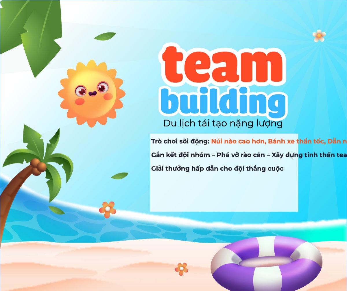 Mẫu Bài post MXH ngang Team building, mùa hè, summer, Du lịch, travel, tourism, trải nghiệm, khám phá — LayerPic
