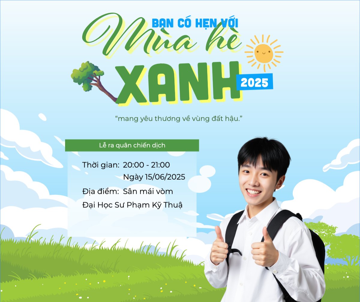 Mẫu Bài post MXH ngang Mùa hè xanh, tình nguyện, thiện nguyện, nhập học, giáo dục, education, school, trường học — LayerPic