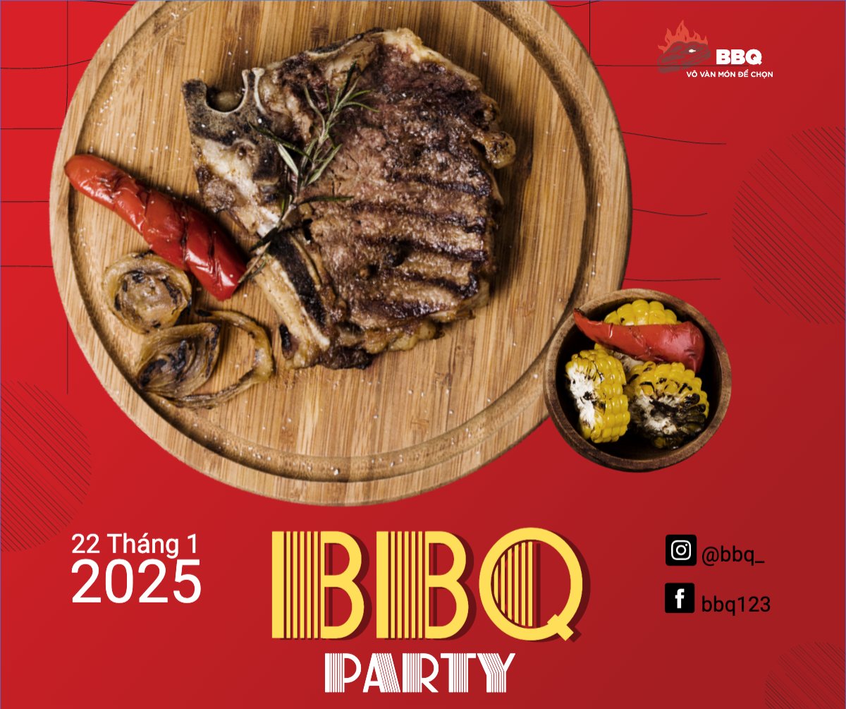 Mẫu Bài post MXH ngang Đồ ăn, food, thực phẩm, ẩm thực, món ăn, F&B, nhà hàng, thức ăn,grilled beef, buffet, bò nướng, bbq — LayerPic