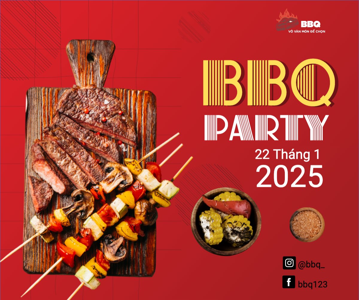 Mẫu Bài post MXH ngang Đồ ăn, food, thực phẩm, ẩm thực, món ăn, F&B, nhà hàng, thức ăn,grilled beef, buffet, bò nướng, bbq — LayerPic