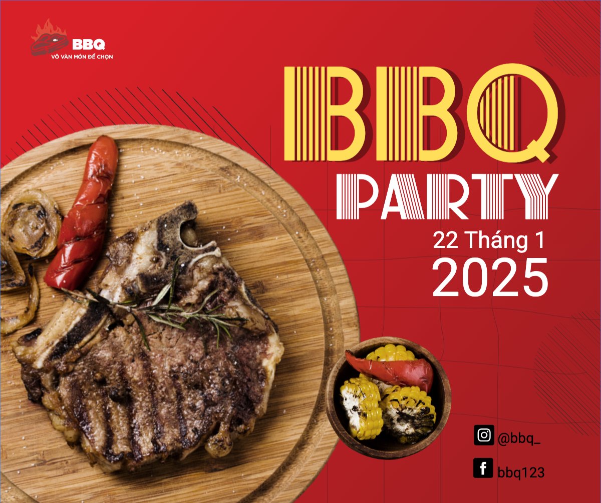 Mẫu Bài post MXH ngang Đồ ăn, food, thực phẩm, ẩm thực, món ăn, F&B, nhà hàng, thức ăn,grilled beef, buffet, bò nướng, bbq — LayerPic