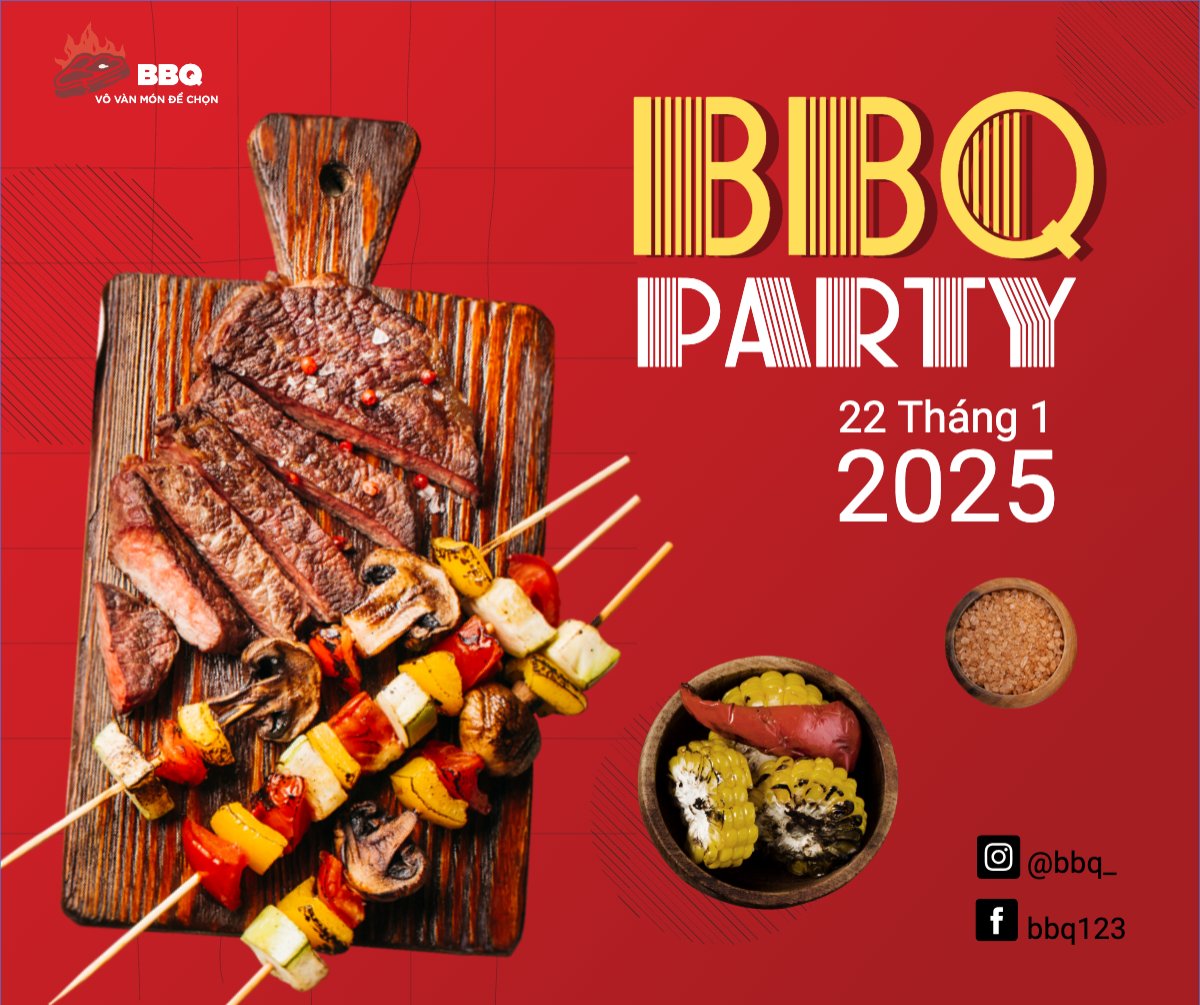 Mẫu Bài post MXH ngang Đồ ăn, food, thực phẩm, ẩm thực, món ăn, F&B, nhà hàng, thức ăn,grilled beef, buffet, bò nướng, bbq — LayerPic