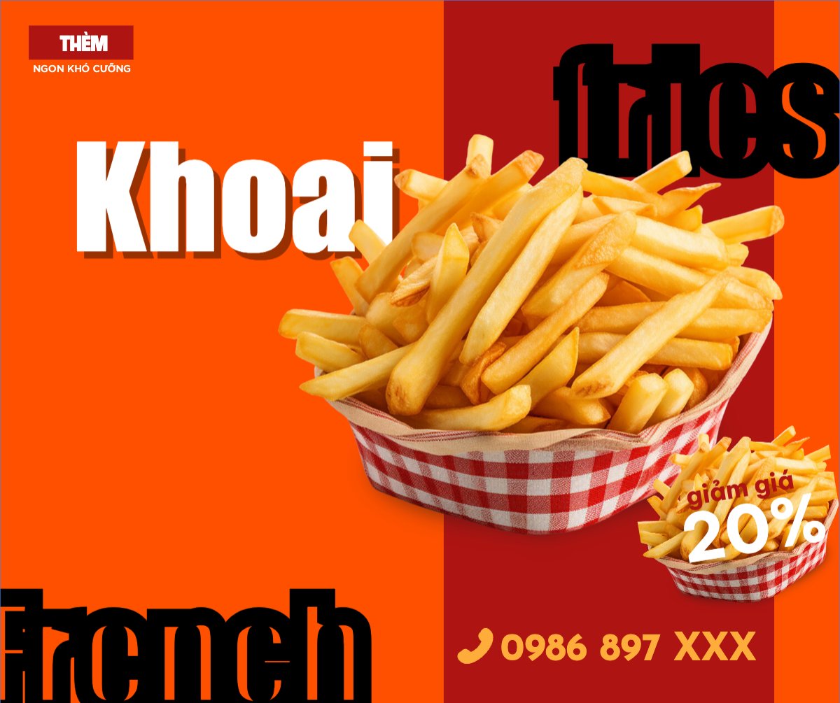 Mẫu Bài post MXH ngang Đồ ăn, food, thực phẩm, ẩm thực, món ăn, F&B, nhà hàng, thức ăn, ăn vặt, fastfood, khoai tây chiên, french fries — LayerPic
