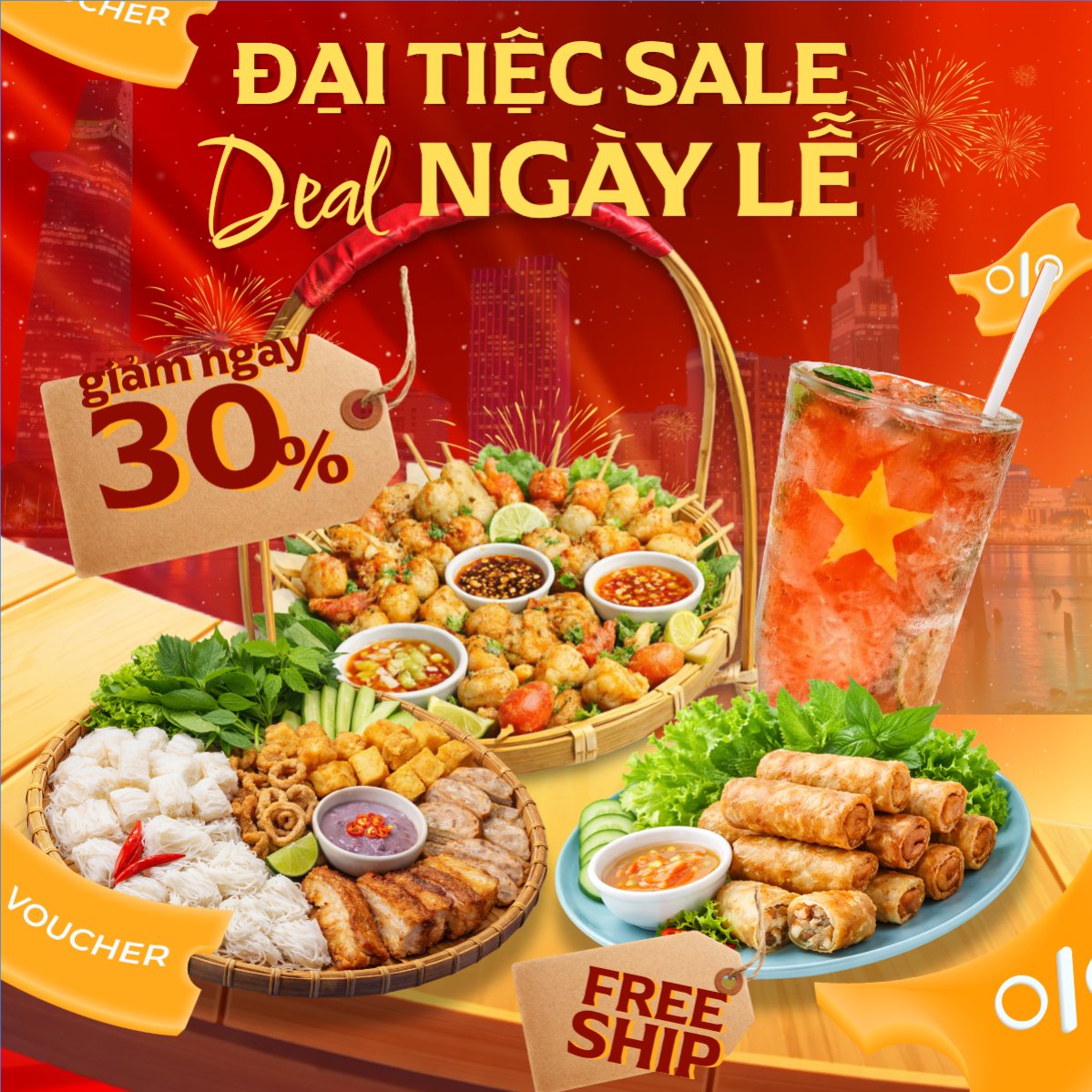 Mẫu Bài post MXH vuông Đại tiệc sale, deal ngày lễ — LayerPic