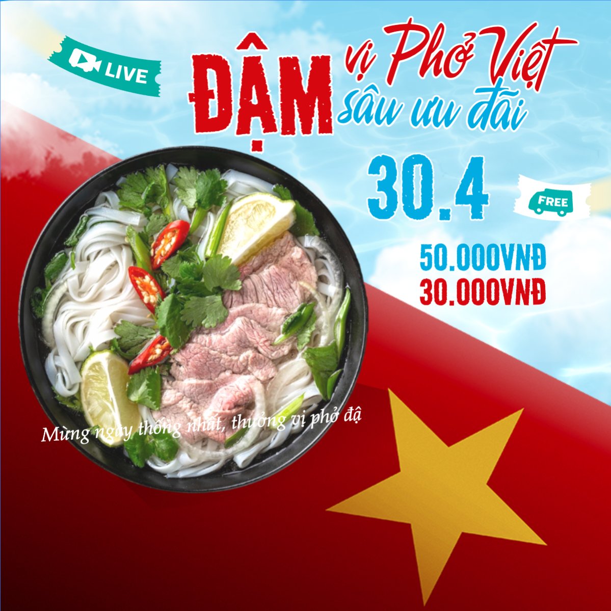 Mẫu Bài post MXH vuông Đậm vị Phở Việt đậm sâu ưu đãi — LayerPic