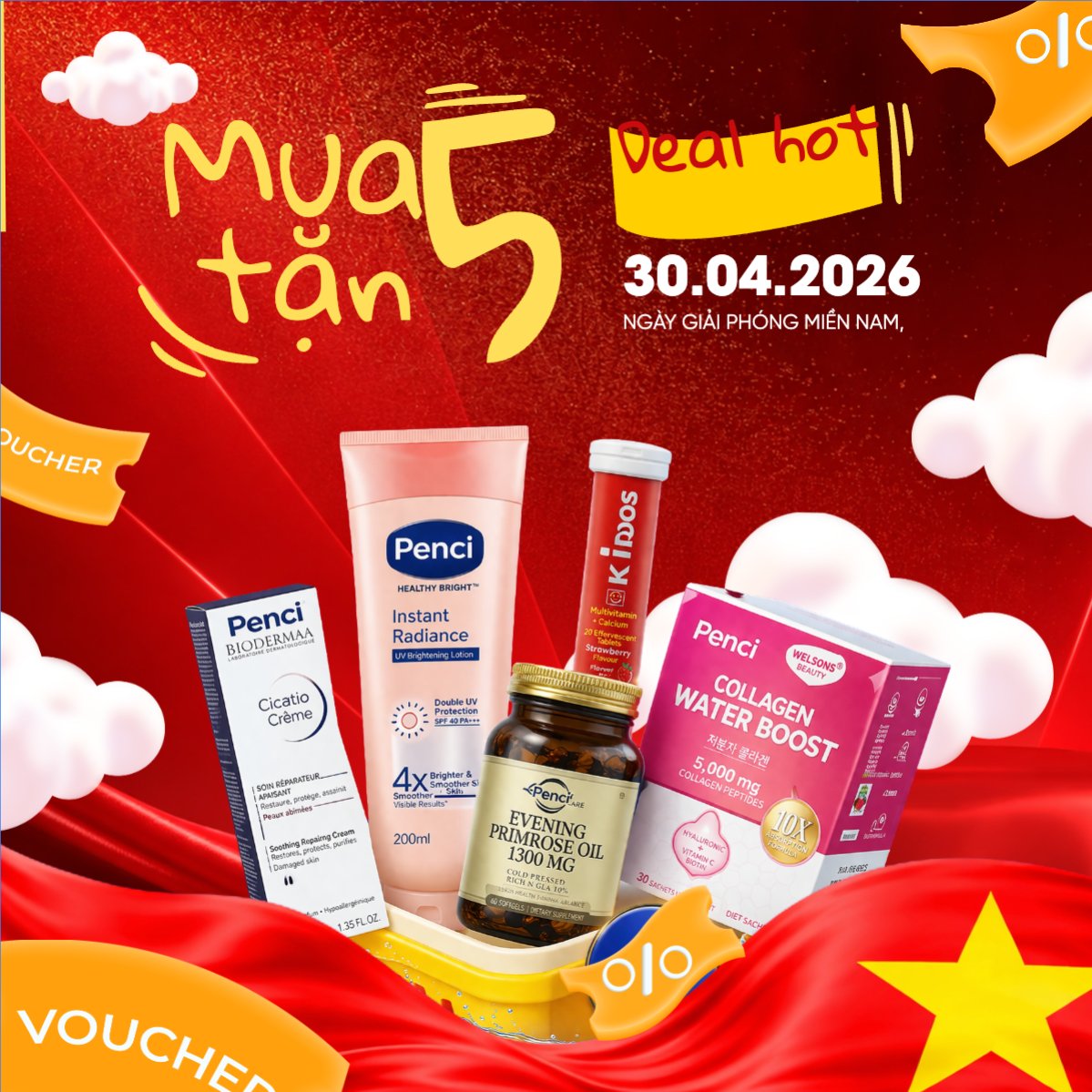 Mẫu Bài post MXH vuông Mua 5 tặng 5 mừng lễ 30/4 — LayerPic