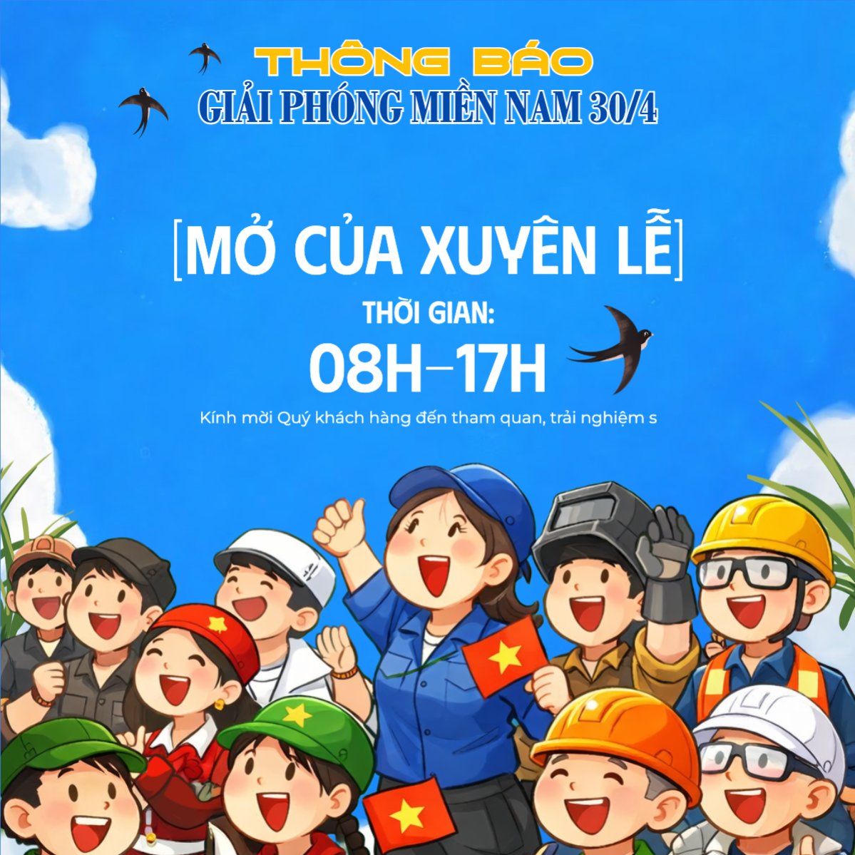 Mẫu Bài post MXH vuông Lịch nghỉ lễ 30/4-1/5 — LayerPic