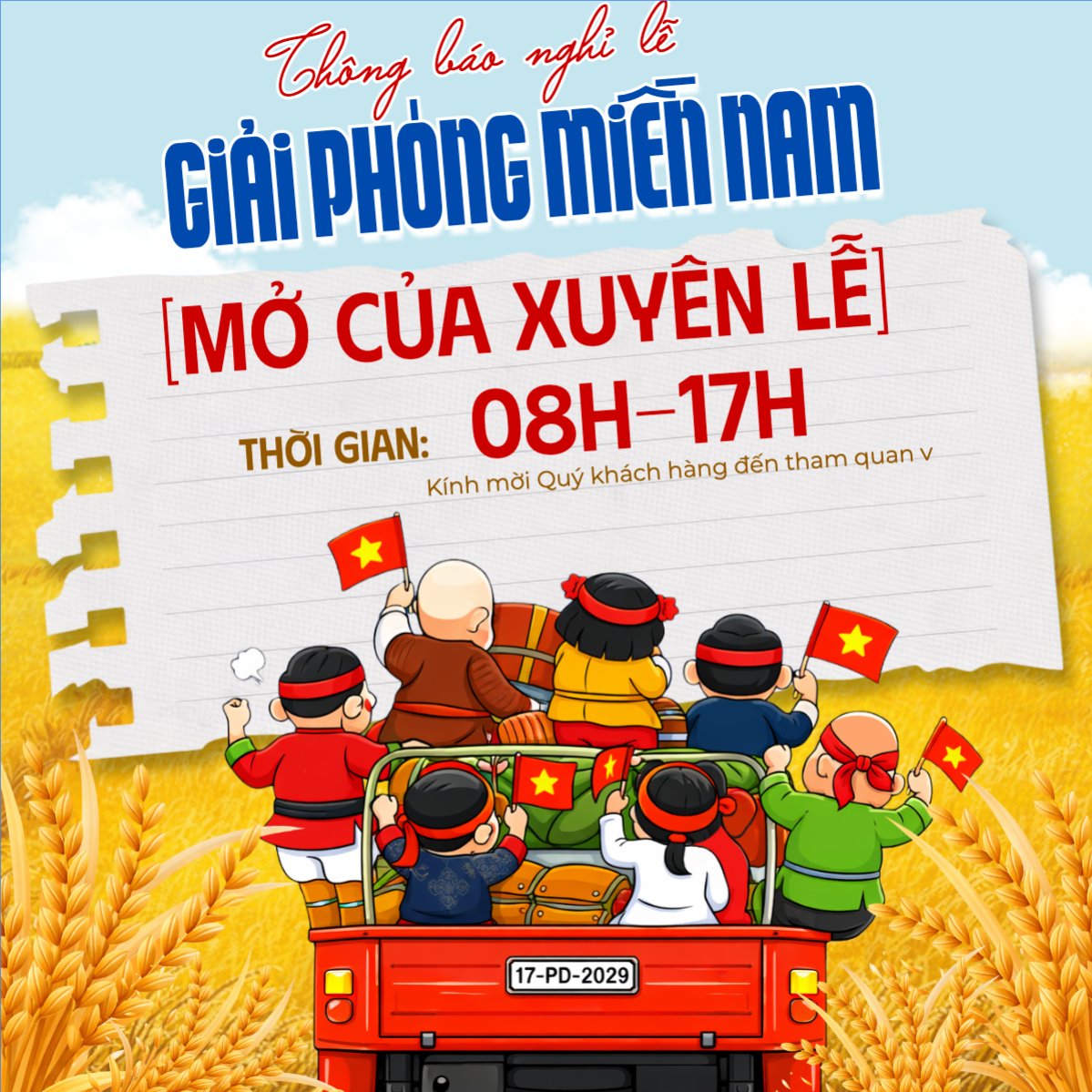 Mẫu Bài post MXH vuông Lịch nghỉ lễ 30/4-1/5 — LayerPic