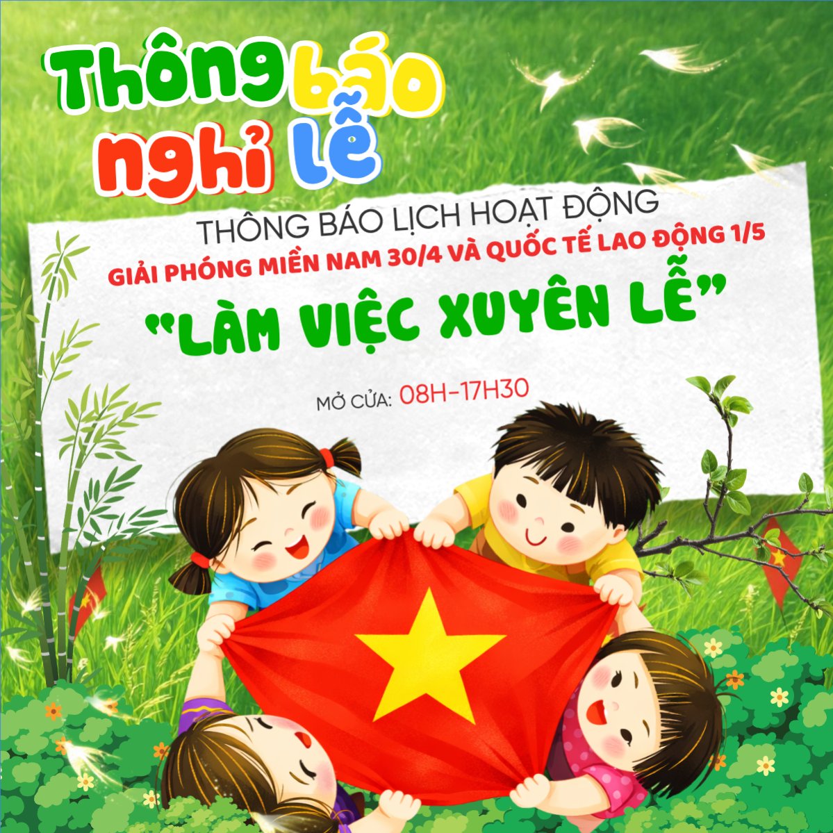 Mẫu Bài post MXH vuông Lịch nghỉ lễ 30/4-1/5 — LayerPic