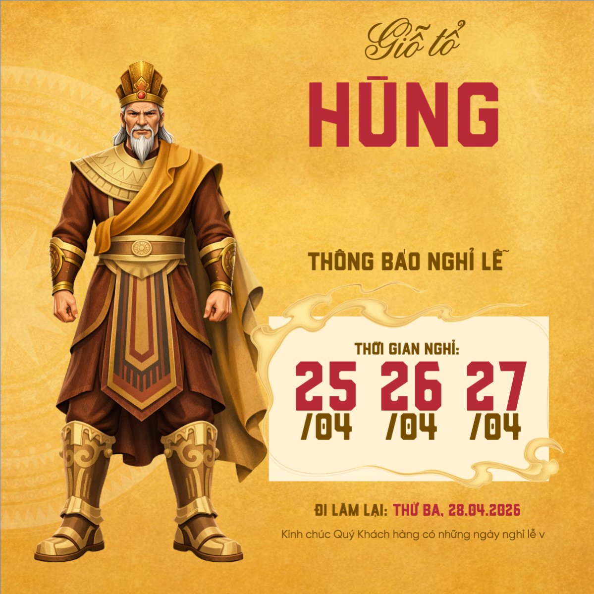 Mẫu Bài post MXH vuông Thông báo nghỉ lễ Giỗ tổ Hùng Vương 2026 — LayerPic