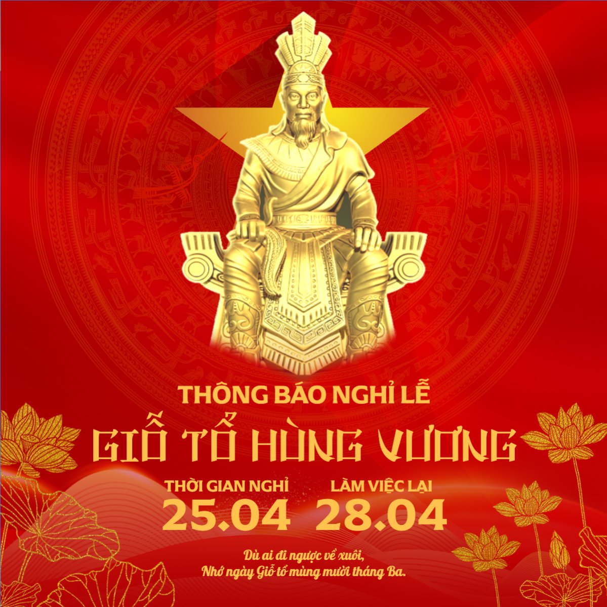 Mẫu Bài post MXH vuông Thông báo nghỉ lễ Giỗ tổ Hùng Vương 2026 — LayerPic
