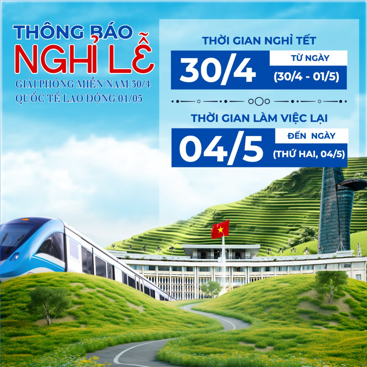 Mẫu Bài post MXH vuông Lịch nghỉ lễ 30/4-1/5 — LayerPic