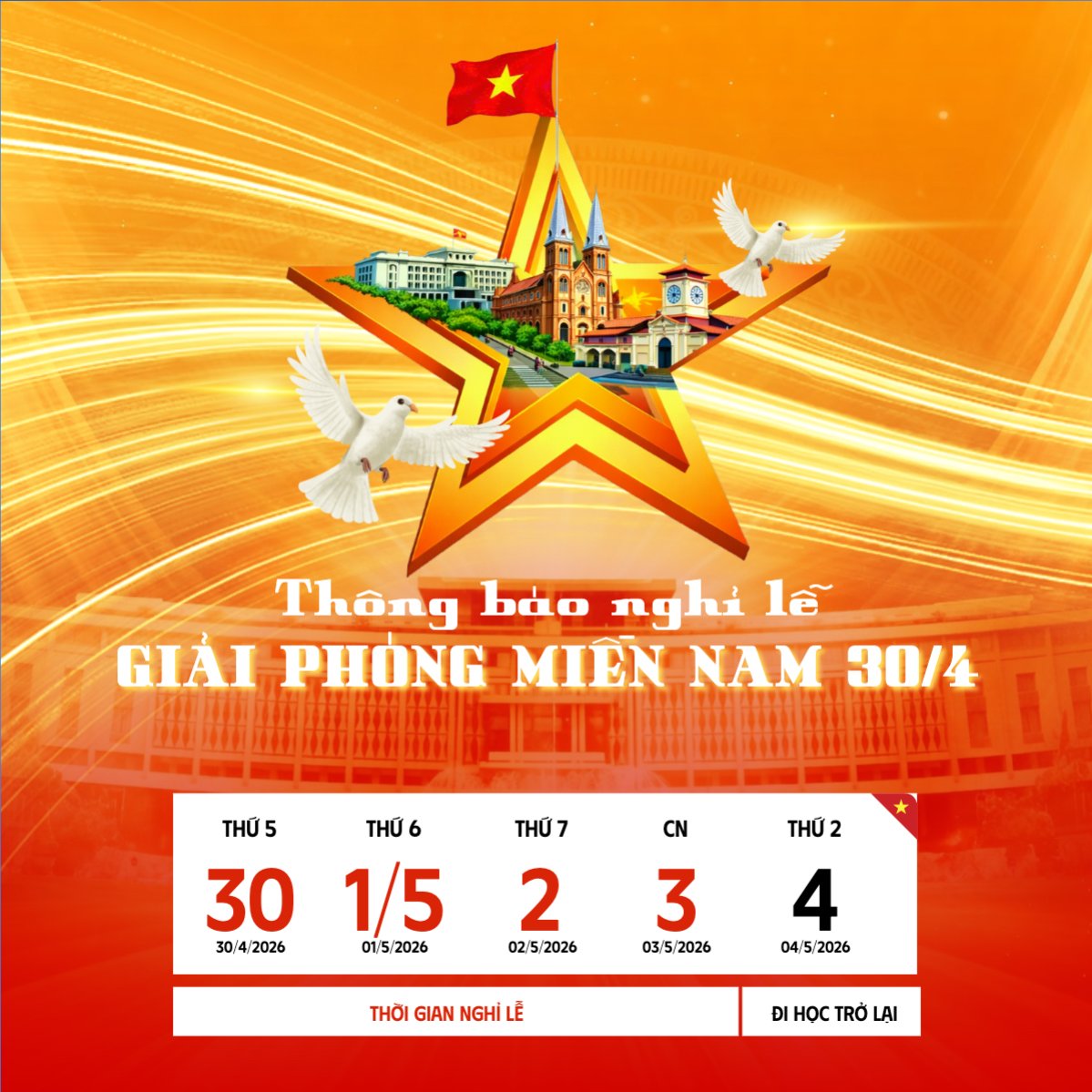 Mẫu Bài post MXH vuông Thông báo nghỉ lễ Giải phóng miền Nam 30/4 và Quốc tế Lao động 1/5 — LayerPic