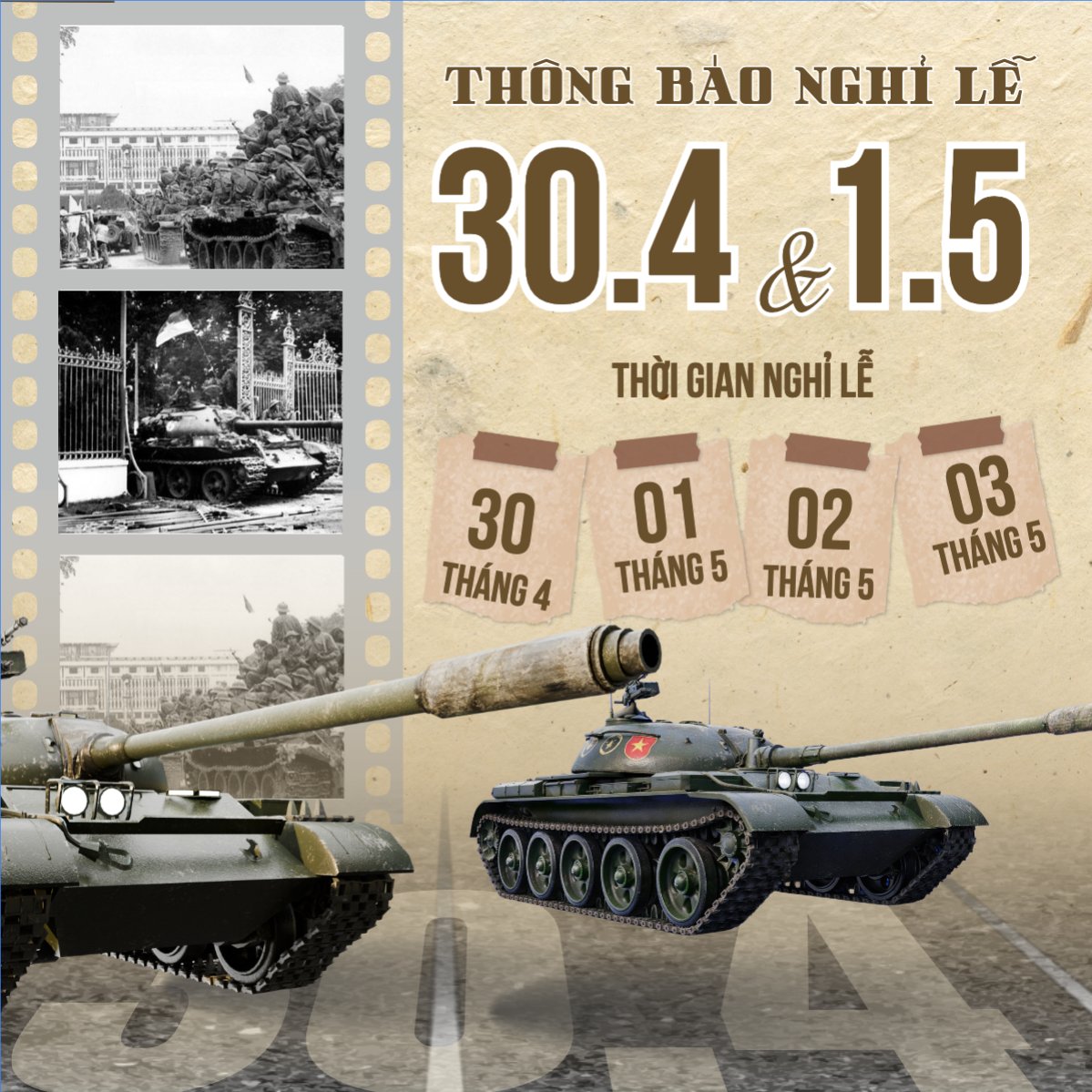 Mẫu Bài post MXH vuông Lịch nghỉ lễ 30/4-1/5 — LayerPic