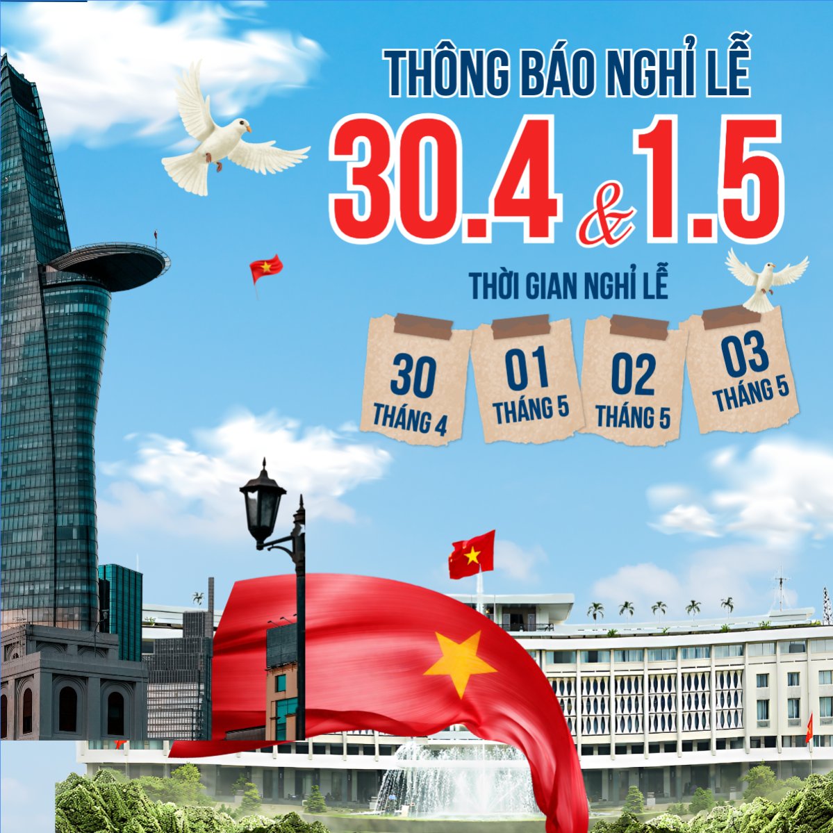 Mẫu Bài post MXH vuông Lịch nghỉ lễ 30/4-1/5 — LayerPic