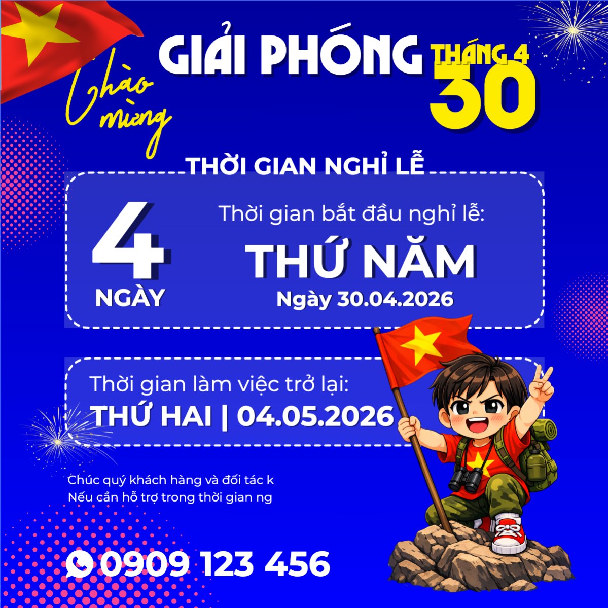 Mẫu Bài post MXH vuông Lịch nghỉ lễ 30/4-1/5 — LayerPic