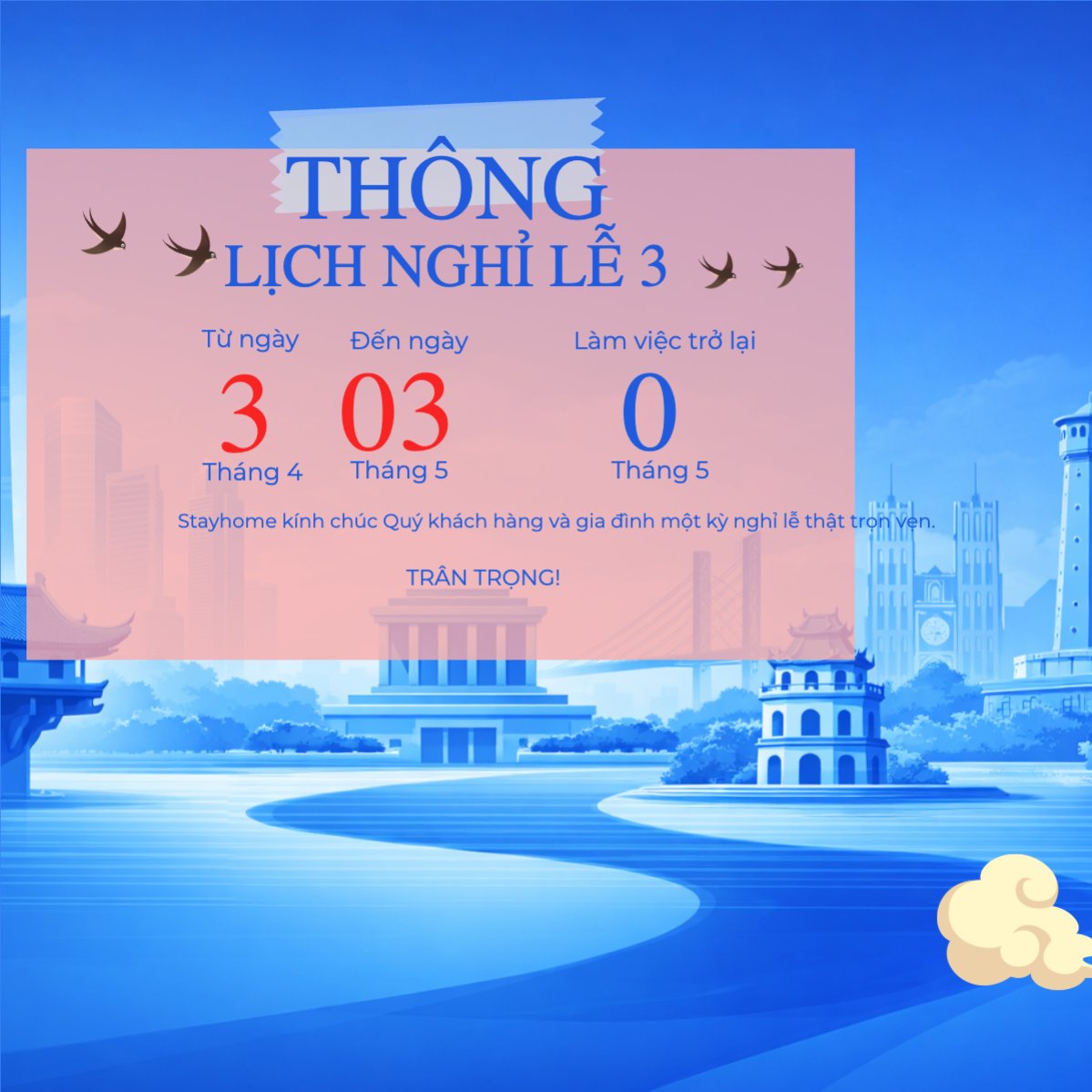 Mẫu Bài post MXH vuông Lịch nghỉ lễ 30/4 -1/5 — LayerPic