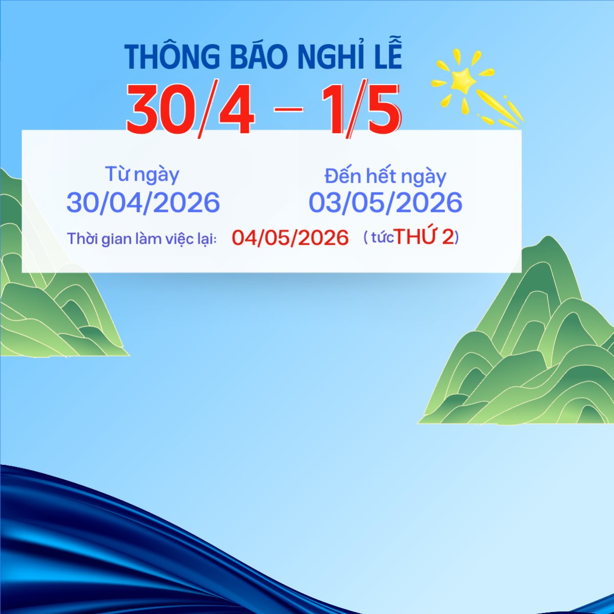 Mẫu Bài post MXH vuông Lịch nghỉ lễ 30/4 - 1/5 — LayerPic