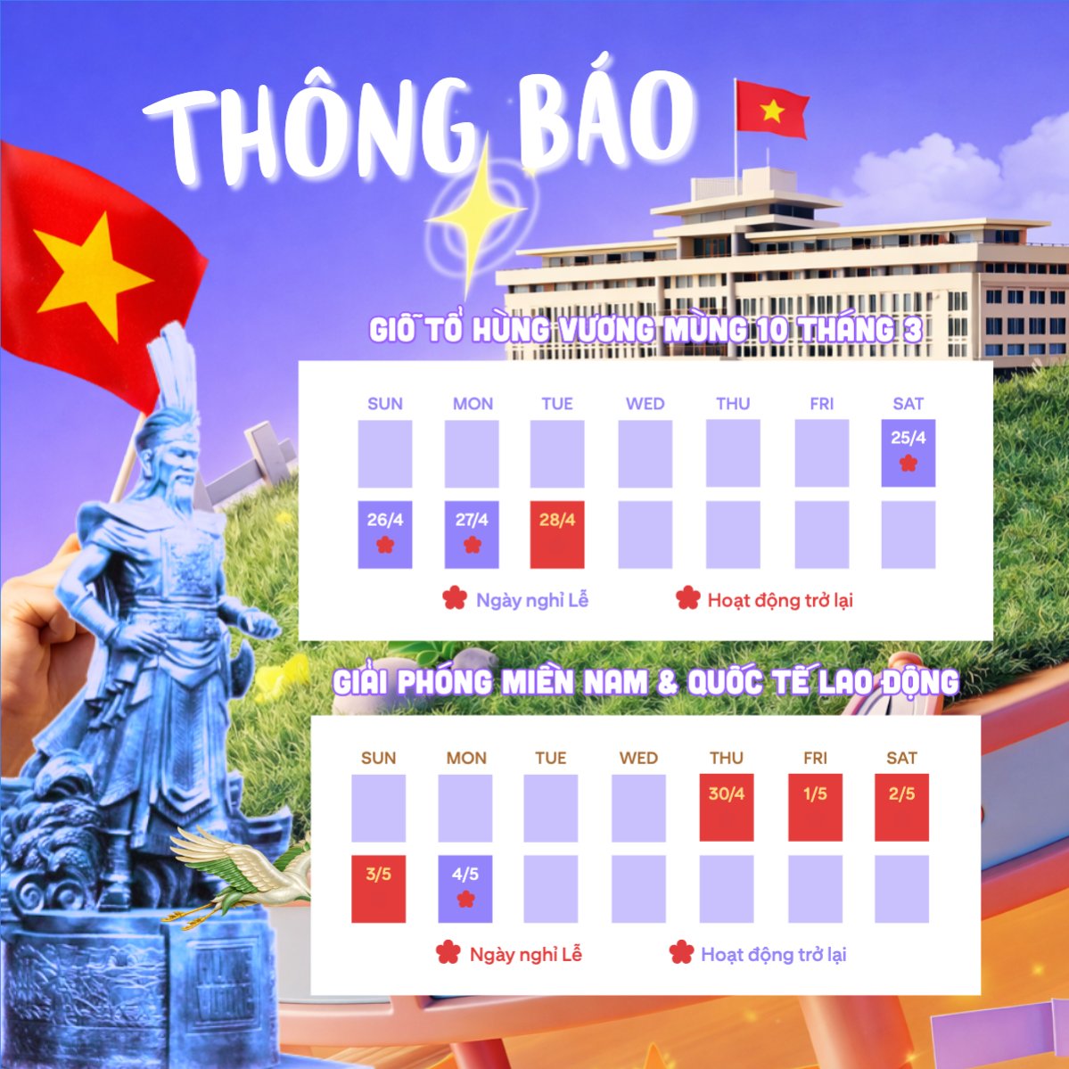 Mẫu Bài post MXH vuông Lịch nghĩ lễ 2026 — LayerPic