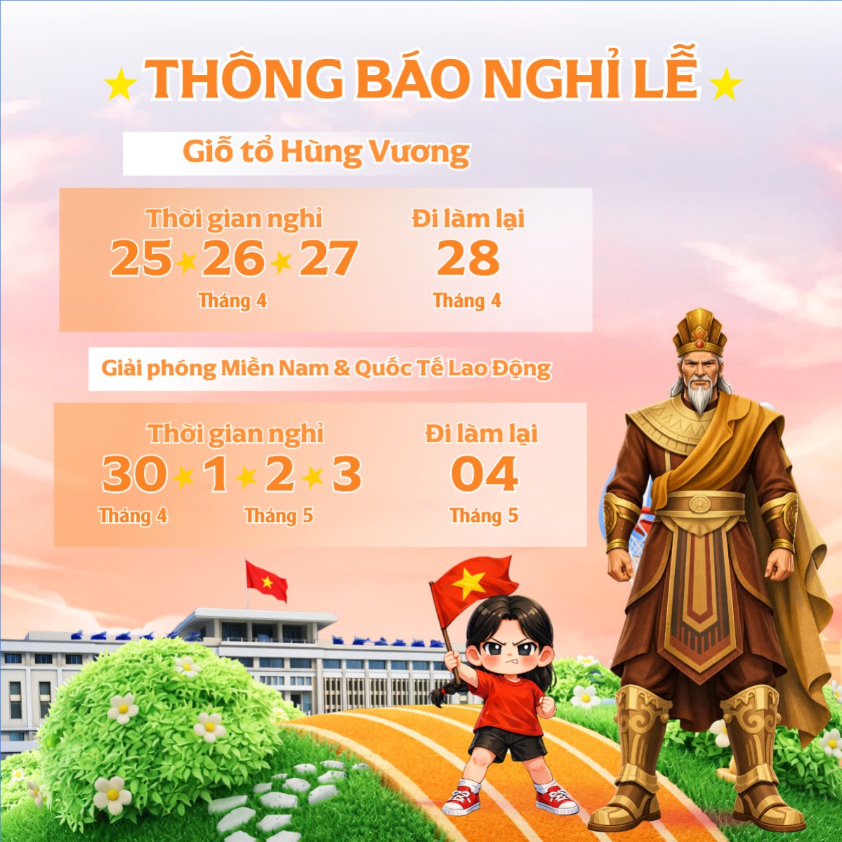 Mẫu Bài post MXH vuông Thông báo nghỉ lễ 2026 — LayerPic