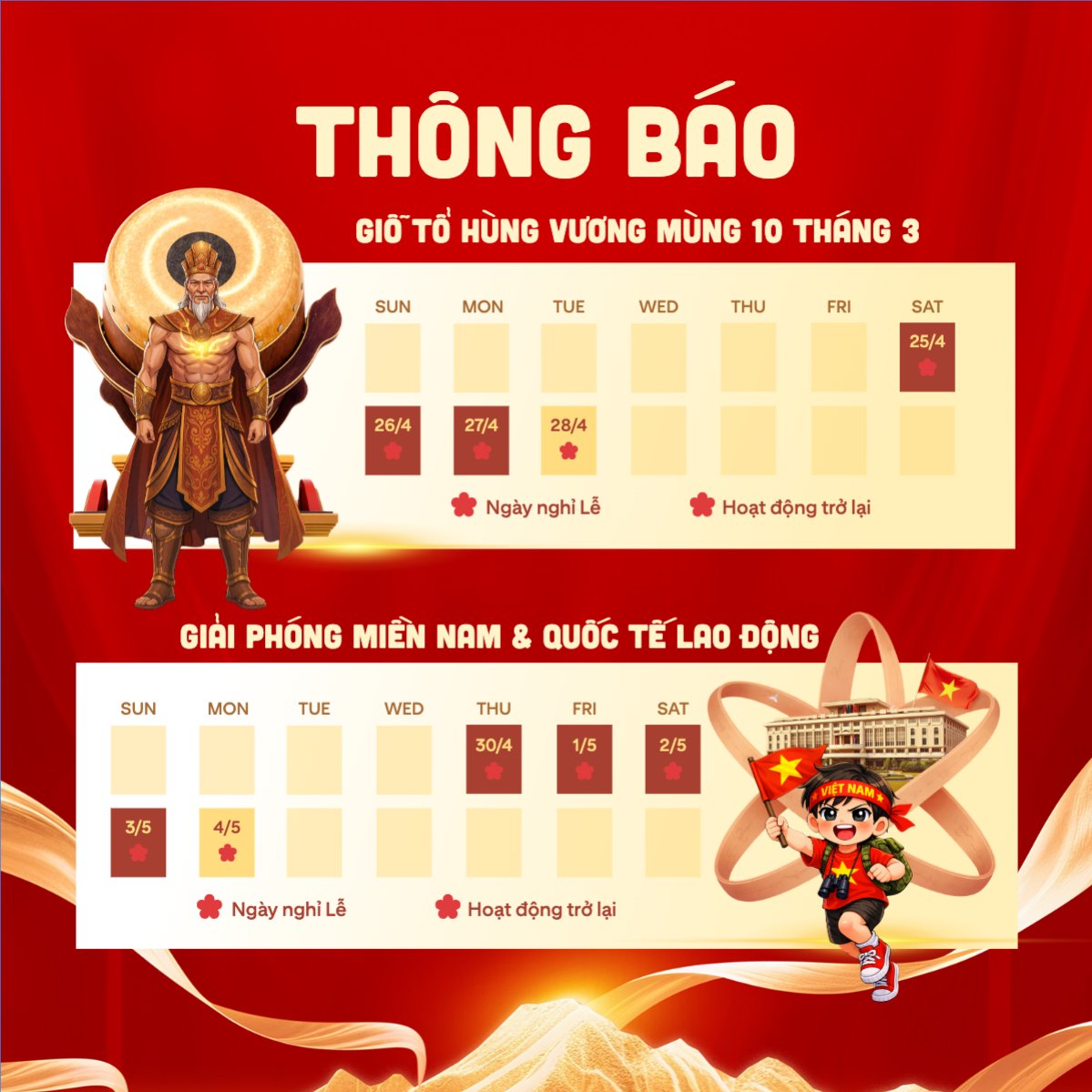 Mẫu Bài post MXH vuông Lịch nghỉ lễ 2026 — LayerPic