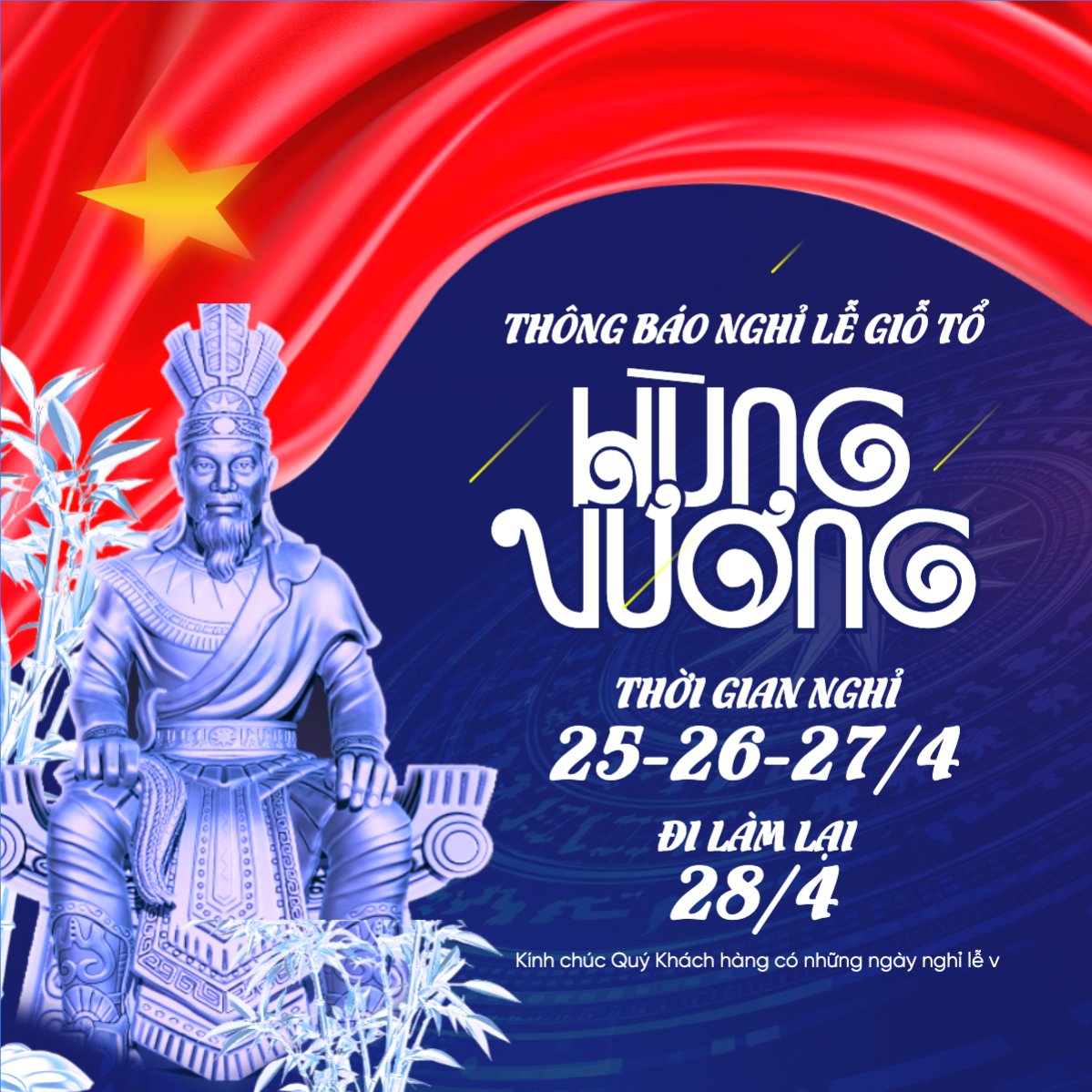 Mẫu Bài post MXH vuông Lịch nghỉ lễ Giỗ tổ Hùng Vương 2026 — LayerPic