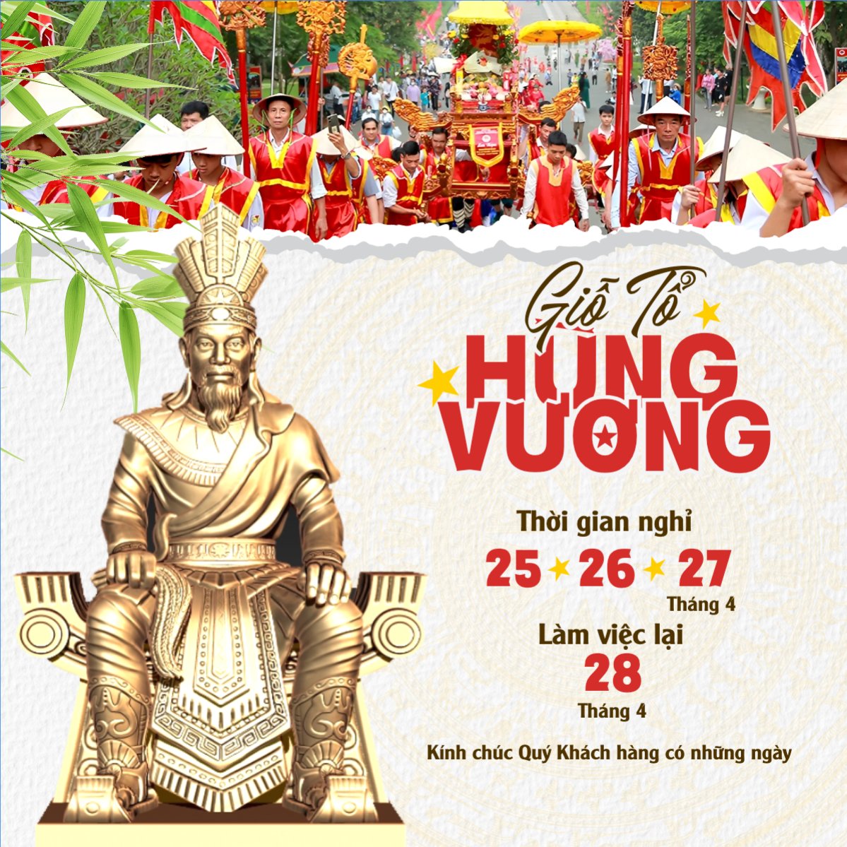 Mẫu Bài post MXH vuông Lịch nghỉ lễ Giỗ tổ Hùng Vương 2026 — LayerPic