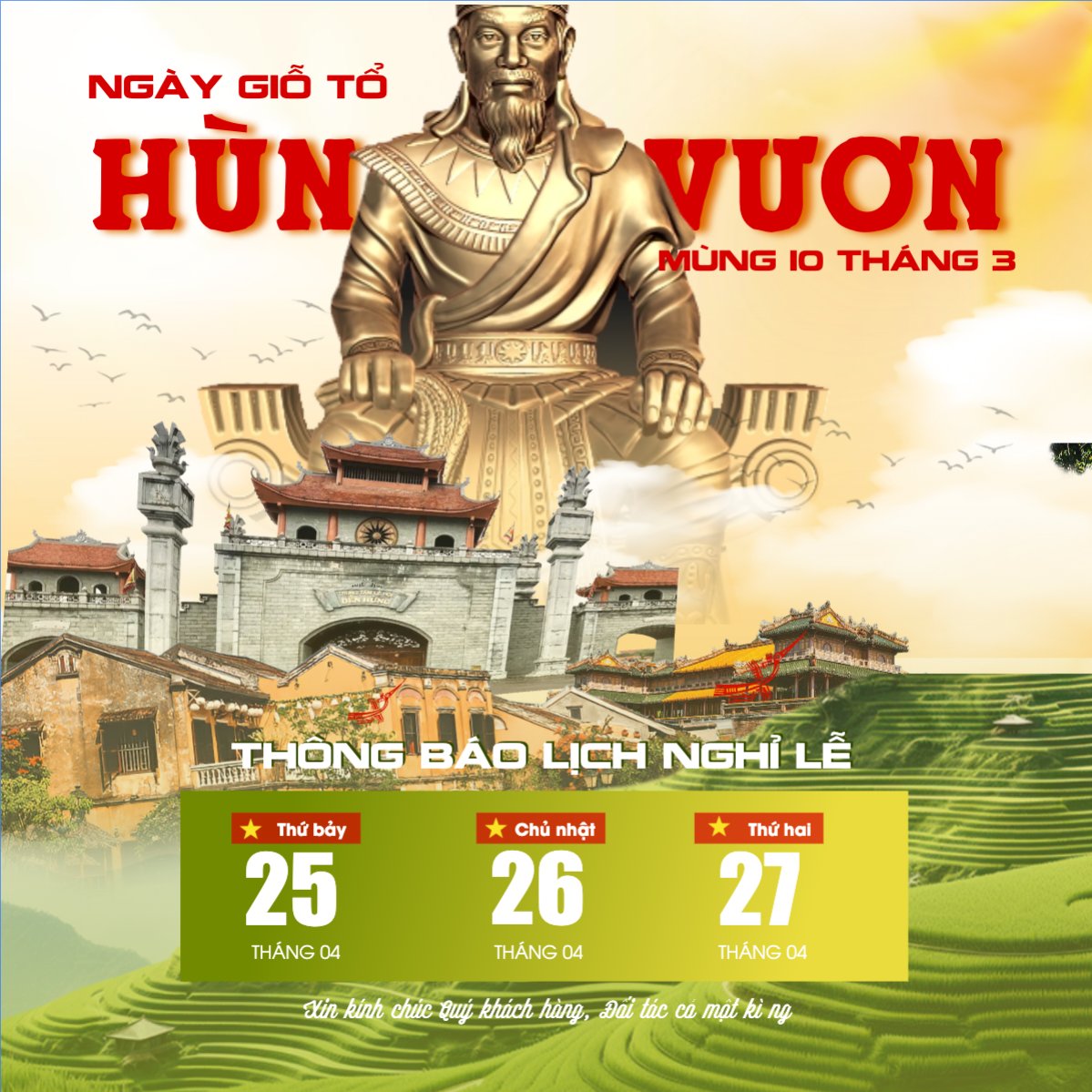Mẫu Bài post MXH vuông Thông báo nghỉ lễ Giỗ Tổ Hùng Vương — LayerPic