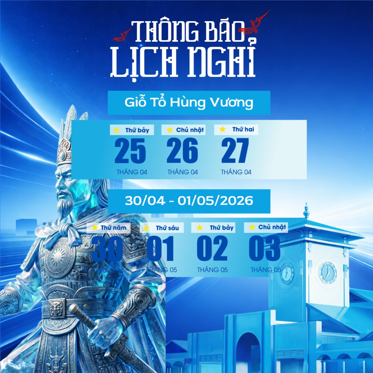 Mẫu Bài post MXH vuông Thông báo nghỉ lễ Giỗ Tổ và 30/4-1/5 — LayerPic