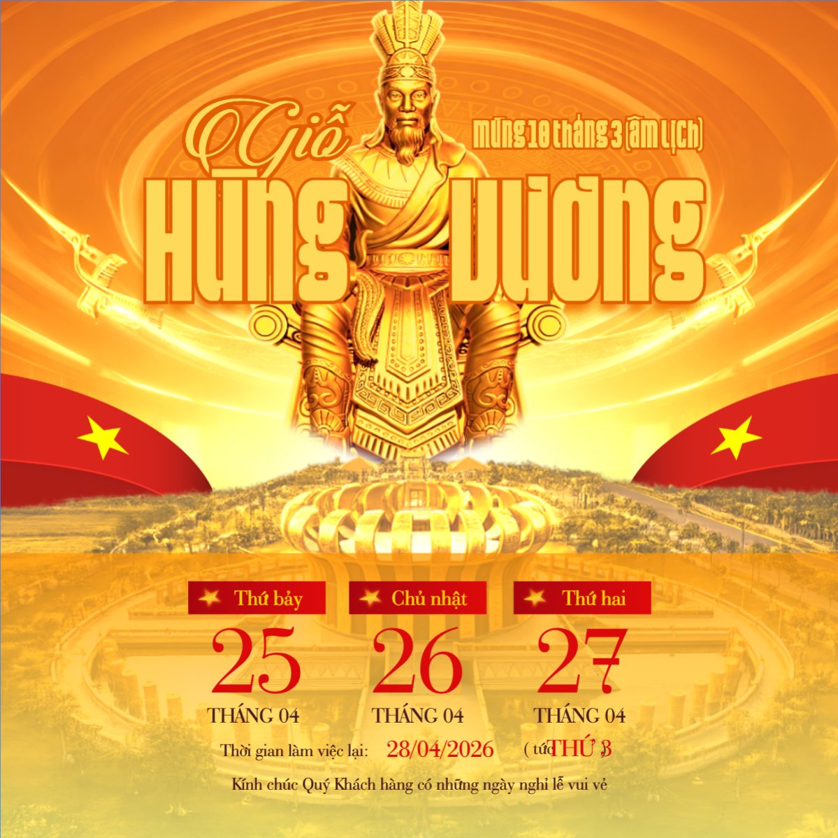 Mẫu Bài post MXH vuông Thông báo nghỉ lễ Giỗ tổ Hùng Vương 2026 — LayerPic