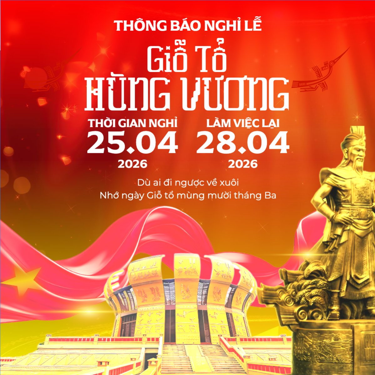 Mẫu Bài post MXH vuông Lịch nghỉ lễ Giỗ tổ Hùng Vương 2026 — LayerPic