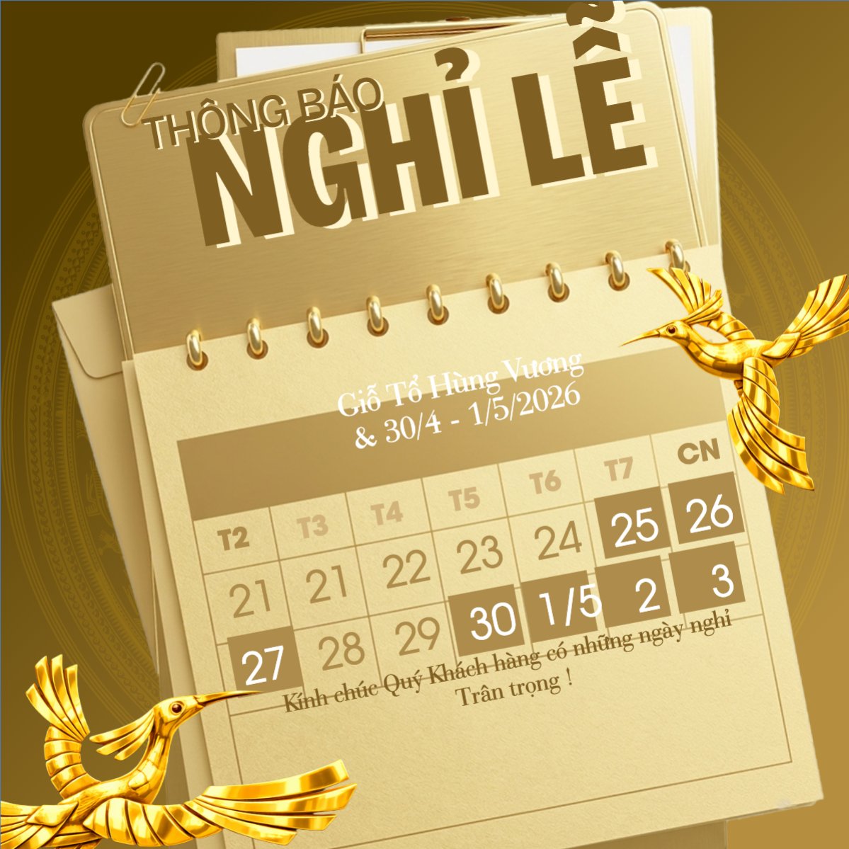 Mẫu Bài post MXH vuông Thông báo nghỉ lễ Giỗ Tổ và 30/4-1/5 — LayerPic