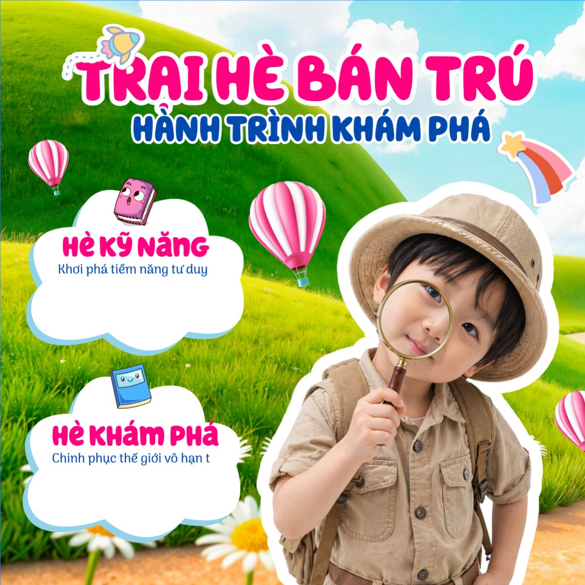 Mẫu Bài post MXH vuông Trại hè bán trú — LayerPic