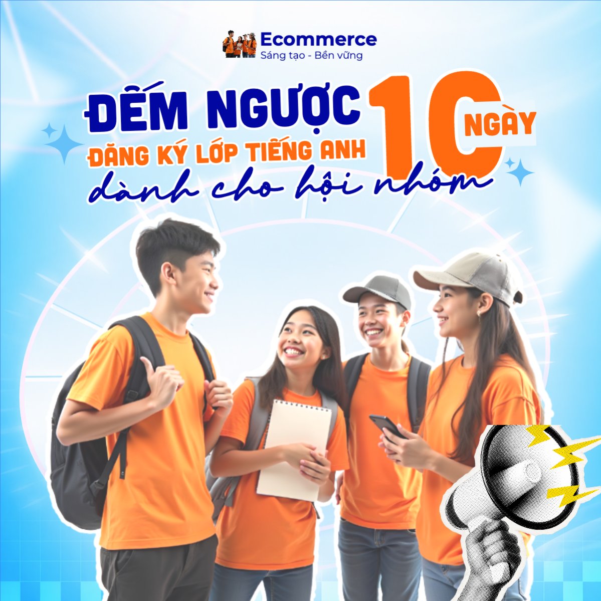 Mẫu Bài post MXH vuông Đếm ngược 10 ngày đăng ký lớp tiếng Anh — LayerPic