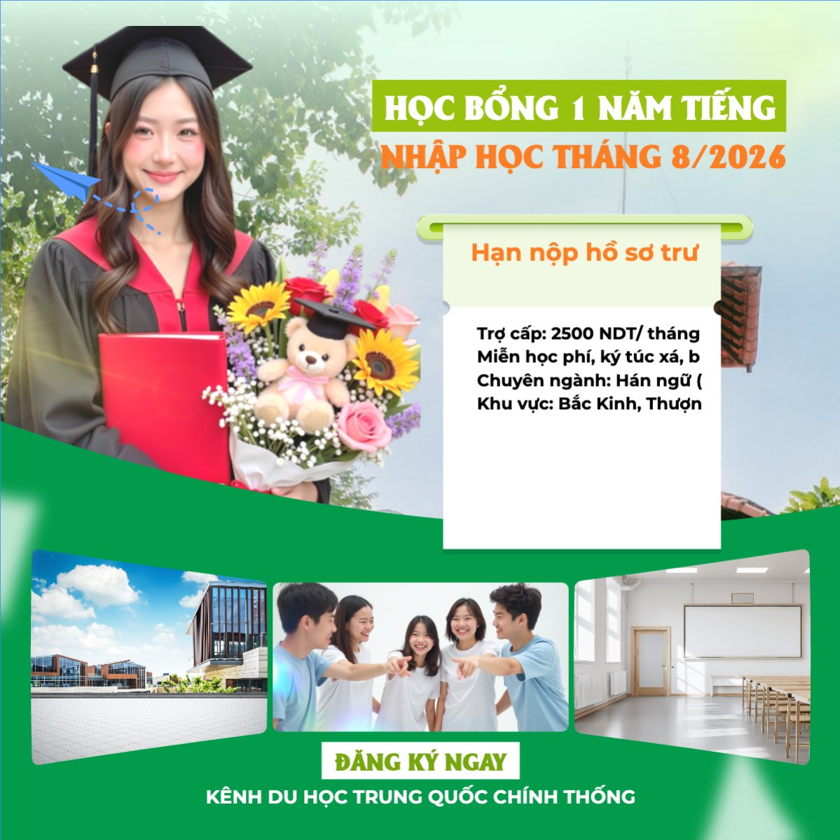 Mẫu Bài post MXH vuông Học bổng 1 năm tiếng — LayerPic