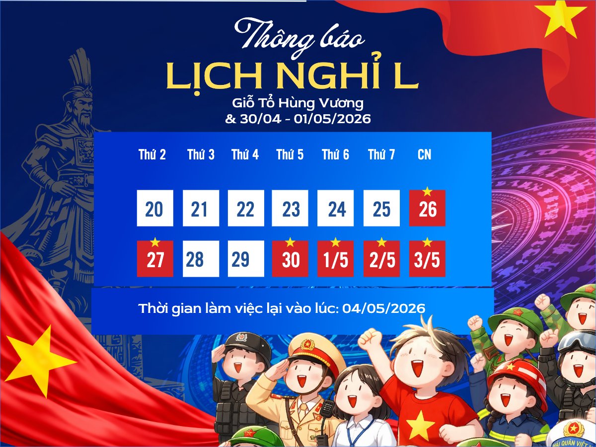 Mẫu Bài post MXH vuông Lịch nghỉ lễ 30/4-1/5 — LayerPic