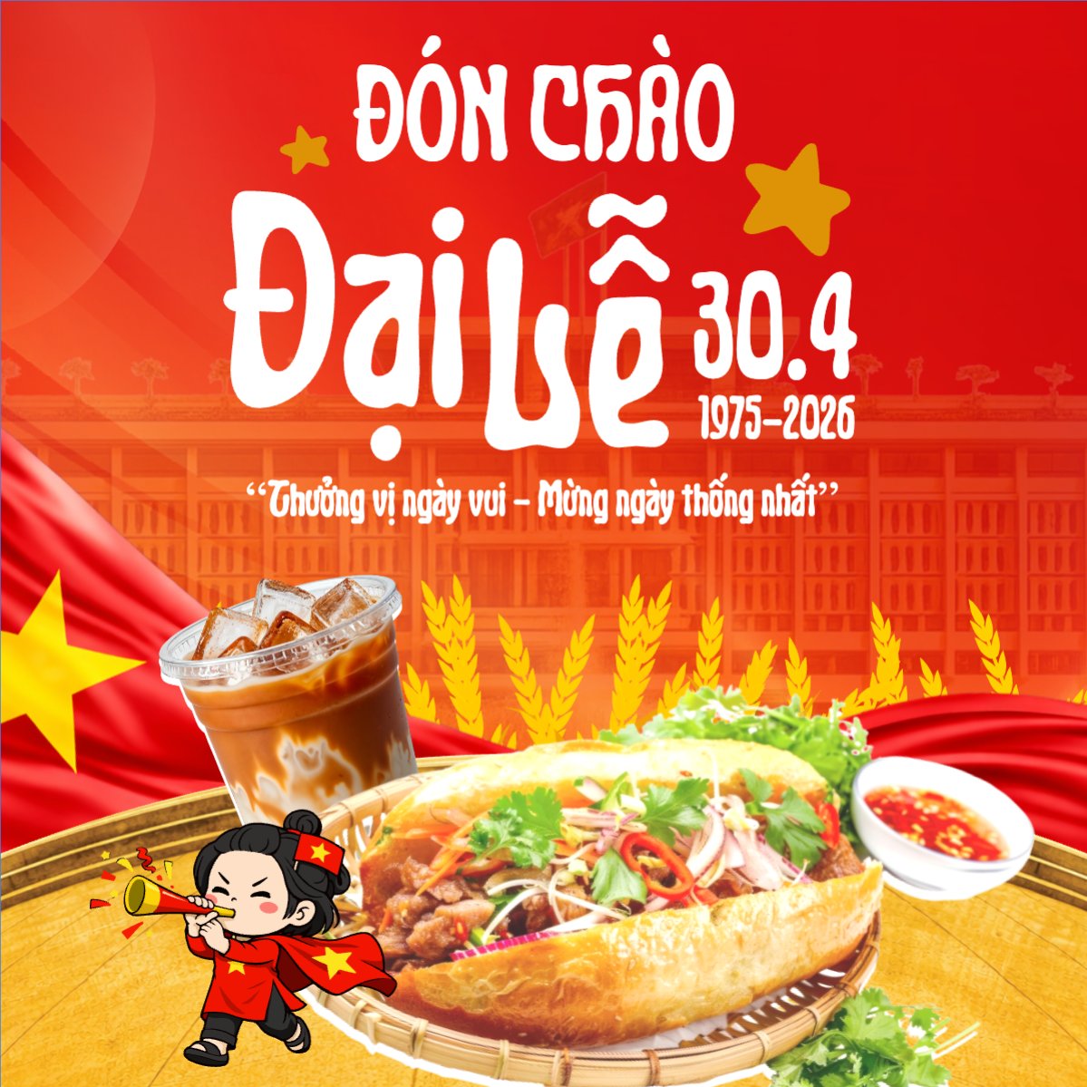 Mẫu Bài post MXH vuông Đón chào Đại Lễ 30/4 — LayerPic