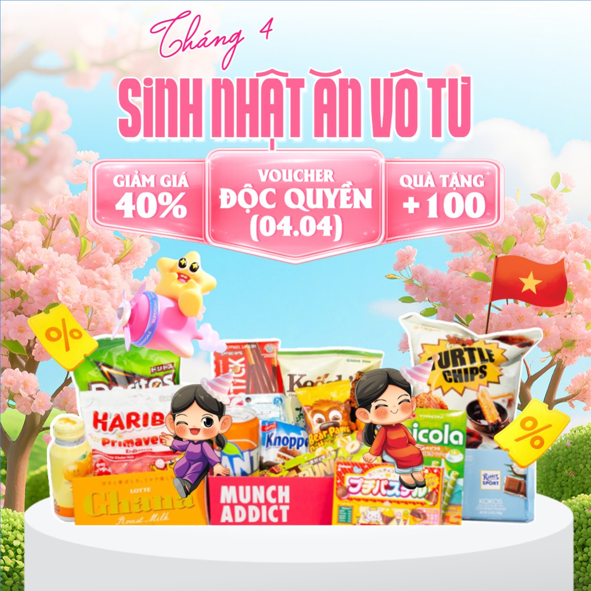 Mẫu Bài post MXH vuông Tháng 4 sinh nhật ăn vô tư — LayerPic