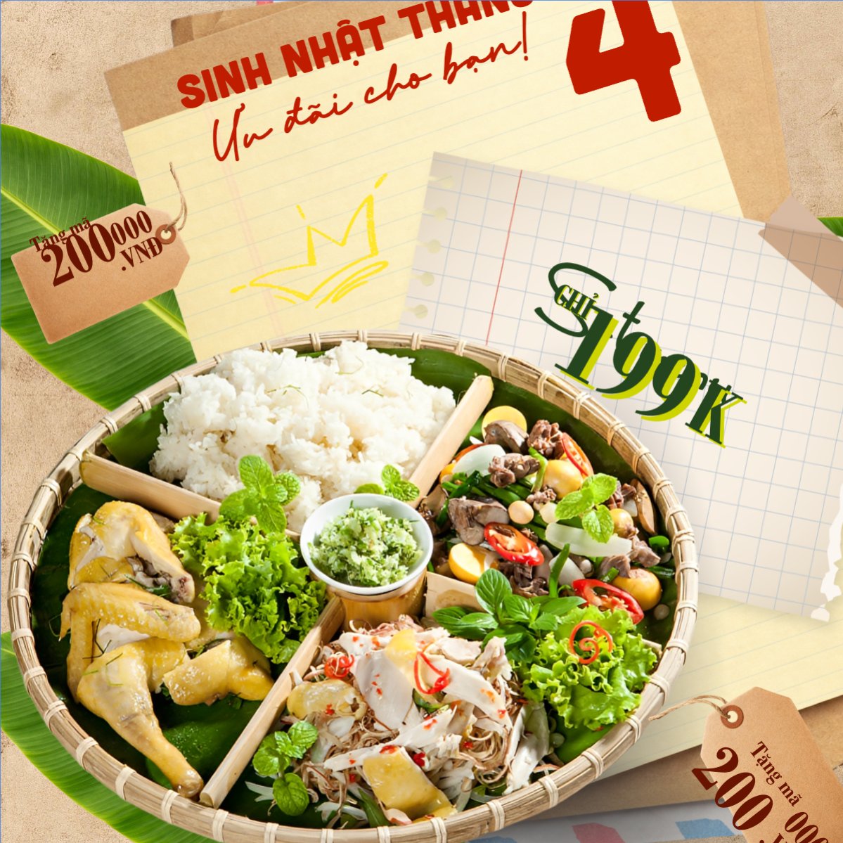 Mẫu Bài post MXH vuông Sinh nhật tháng 4 giảm giá — LayerPic