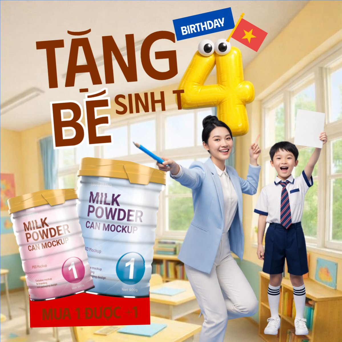 Mẫu Bài post MXH vuông Tặng bé tháng 4 — LayerPic