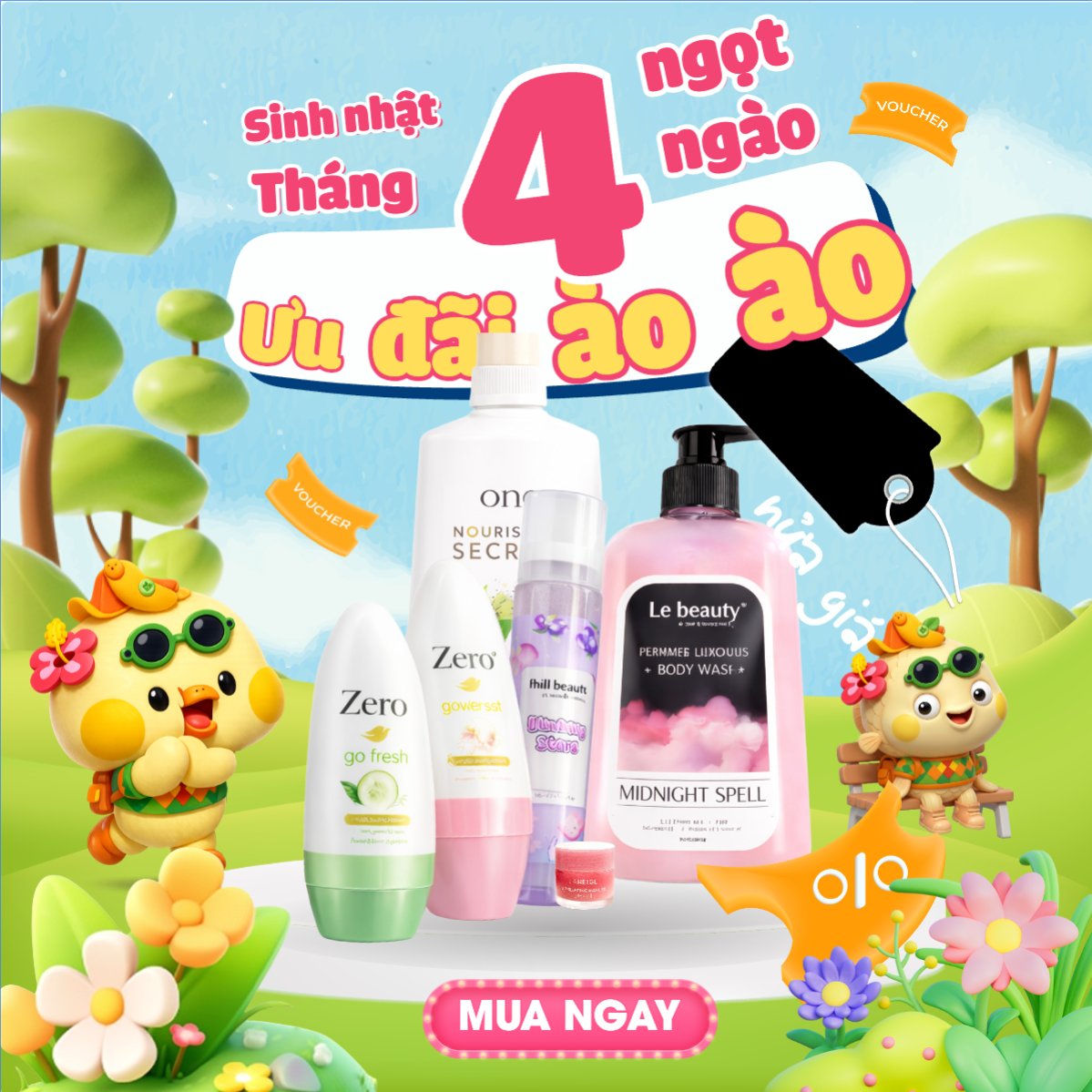 Mẫu Bài post MXH vuông Sinh nhật tháng 4 giảm giá — LayerPic