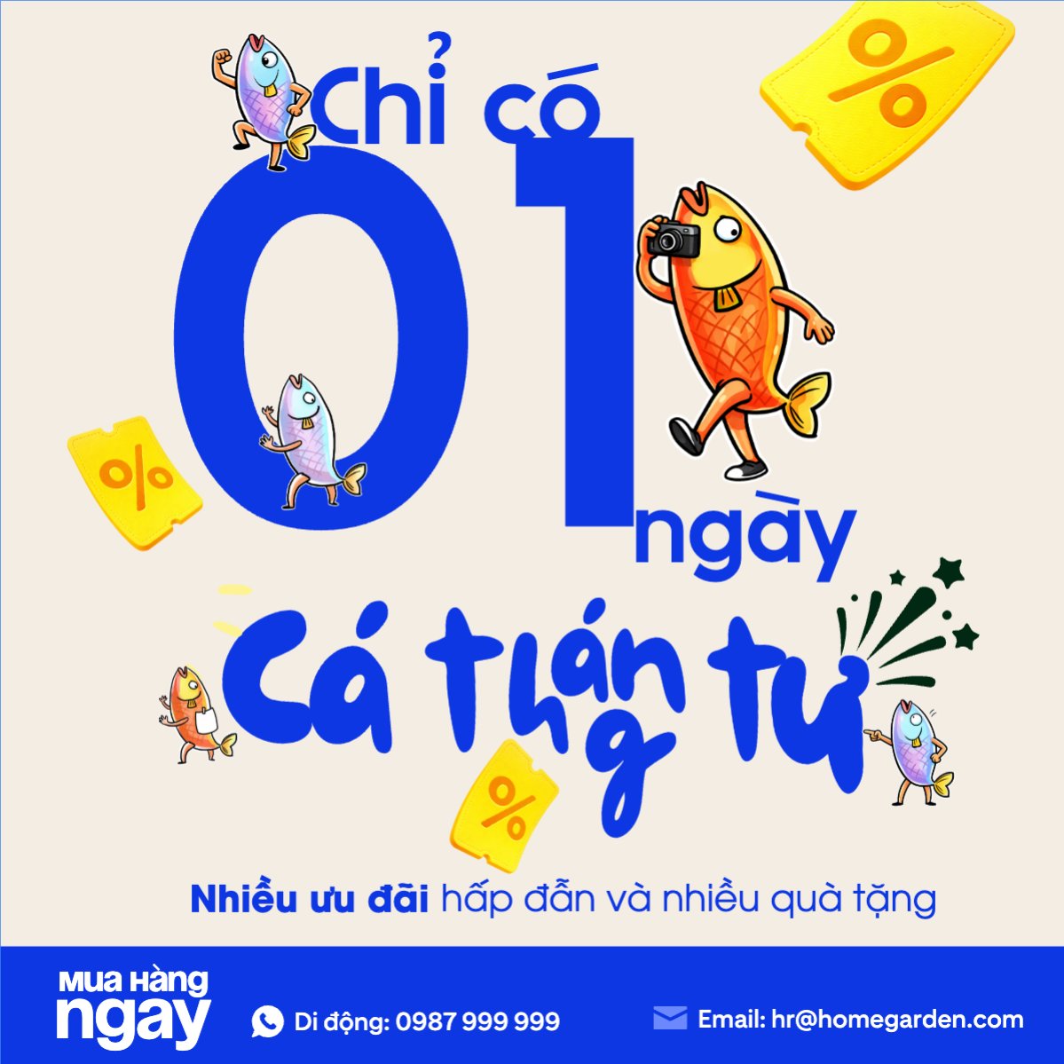 Mẫu Bài post MXH vuông Cá tháng tư giảm giá — LayerPic