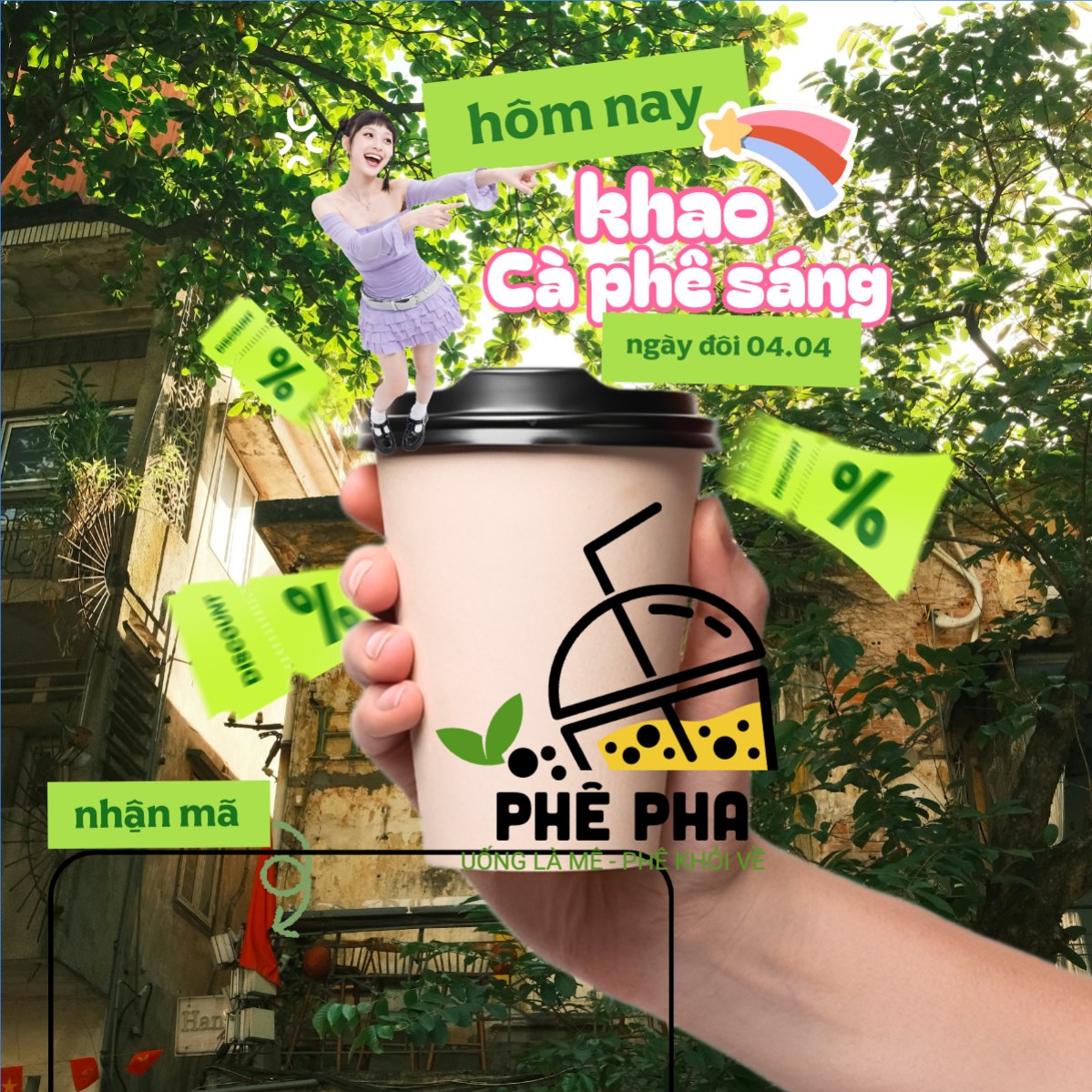 Mẫu Bài post MXH vuông Khao cà phê sáng — LayerPic