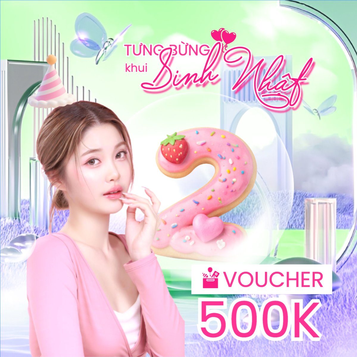 Mẫu Bài post MXH vuông Tưng bừng khui quà sinh nhật — LayerPic