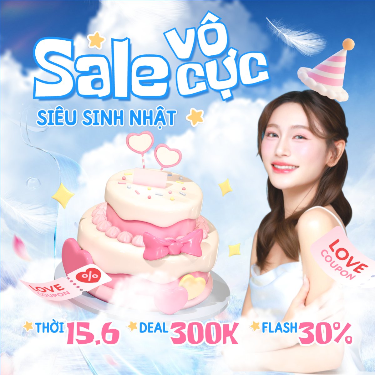 Mẫu Bài post MXH vuông Siêu sinh nhật sale vô cực — LayerPic